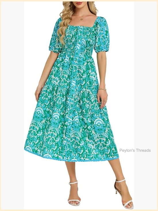 Dresses & Skirts - Boho Floral Print Square Neck Ruffle Swing Beach Vacation Maxi Dress